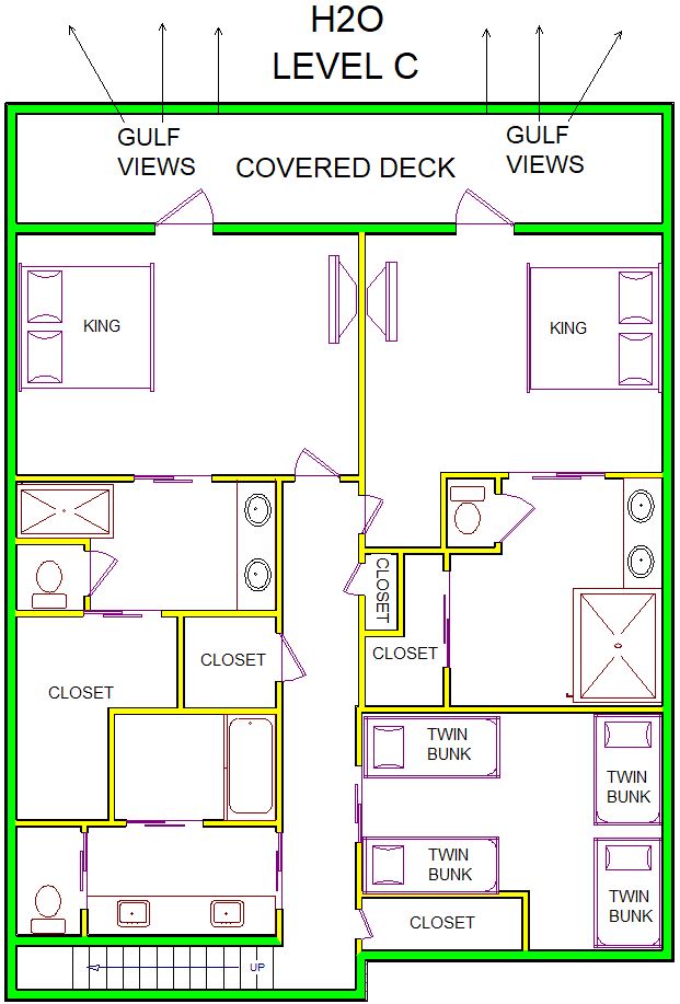 A level C layout view of Sand 'N Sea's beachside with gulf view house vacation rental in Galveston named H2O